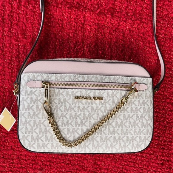 Michael Kors Jet Set Item Large East West Zip Chain Crossbody Powder Blush Multi - Picture 11 of 16